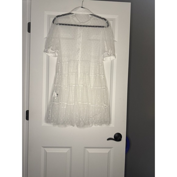 SHEIN Sheer Short Sleeve Button Down Dress White Polka Dot Large - Picture 2 of 2
